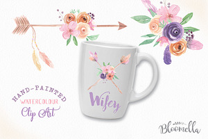 Floral Arrows Watercolor Clipart