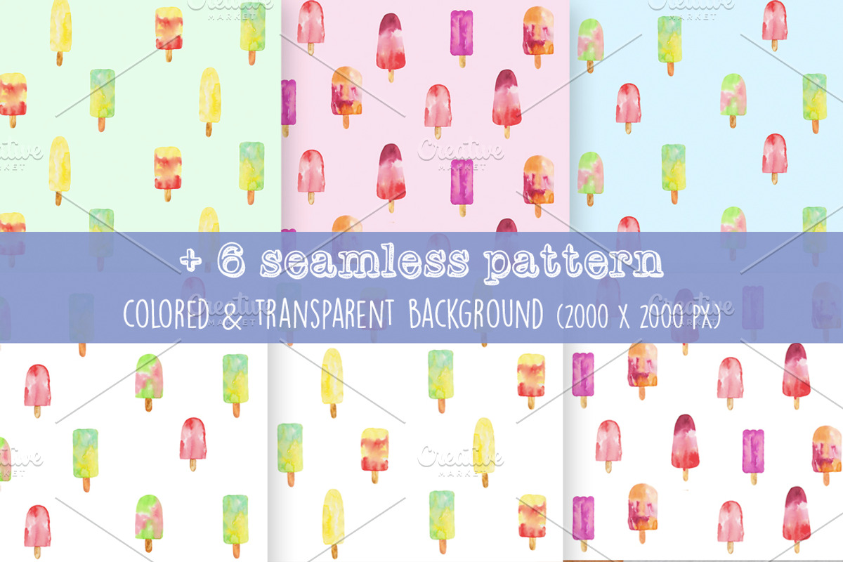 Summer Popsicles & Pattern Clip Art, a Food Illustration by MaraquelaStudio (Photo 3 of 5)
