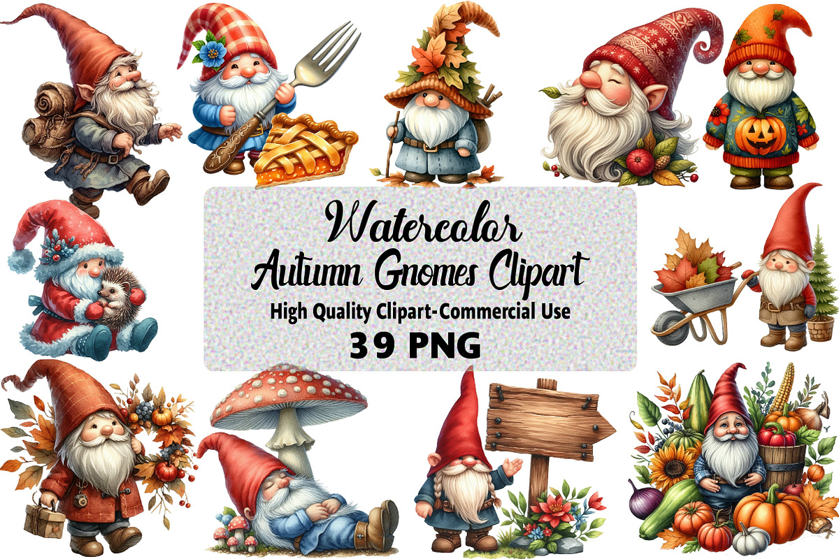 Watercolor Autumn Gnomes Clipart, an Illustration by Daily.Designs (Photo 1 of 5)