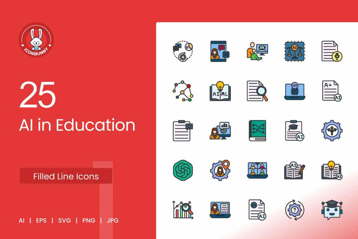 25 AI in Education Filled Line Icons, an Icon by IconBunny (Photo 1 of 2)