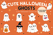 Cute Halloween Ghost Clipart Set, a Seasonal Illustration by OREHOVKA (Thumbnail 1 of 5)