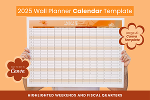 2025 Wall Planner Calendar Template, a Templates & Theme by Rise and Roar Design