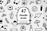 47 black and white doodle icons, an Object Graphic by Pinkbrush (Thumbnail 1 of 4)