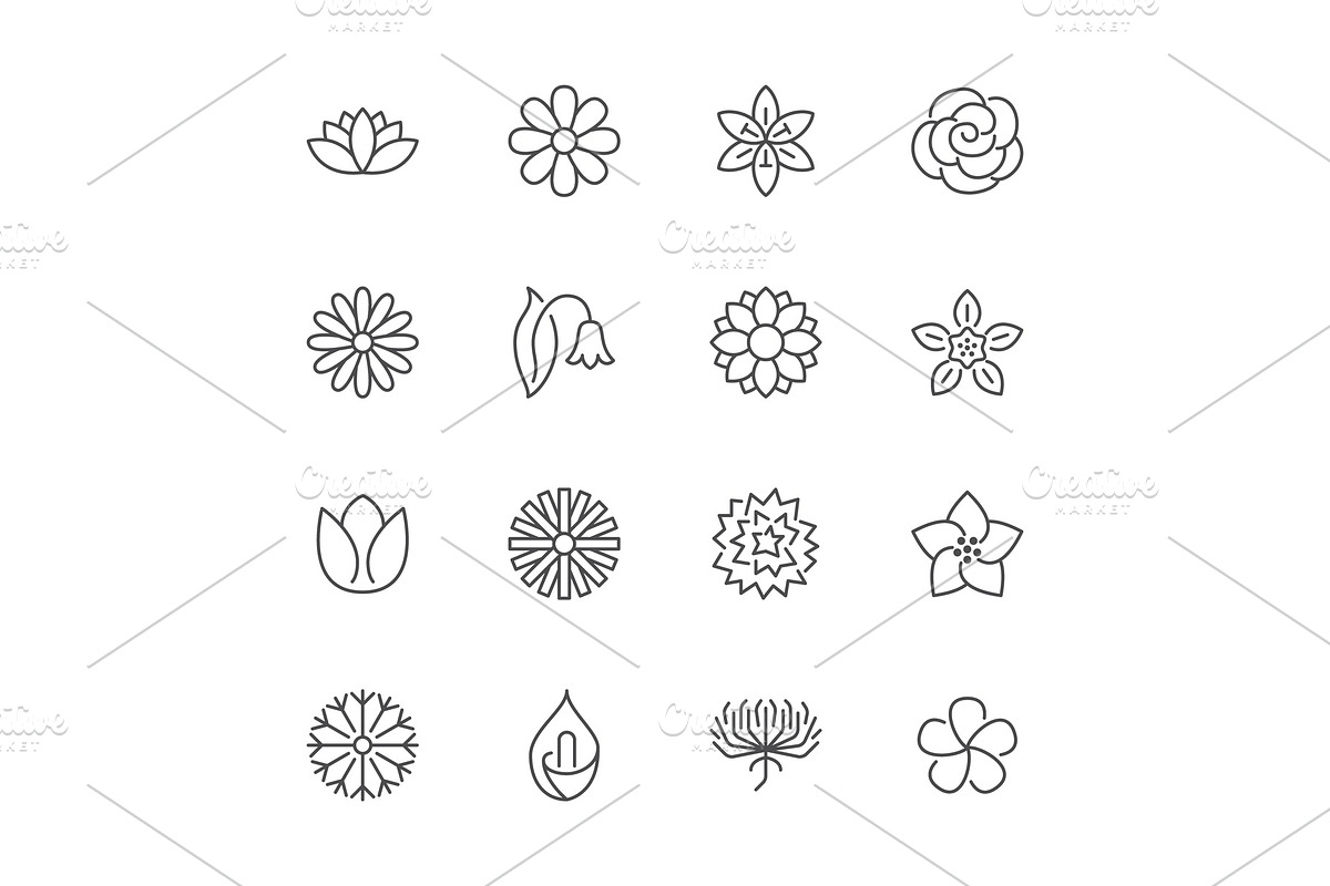 Flowers Line Icons, an Outline Icon by Nadiinko (Photo 2 of 2)