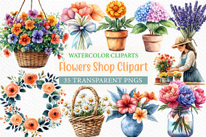 Watercolor Flowers Shop Clipart, an Illustration by Craft Nest