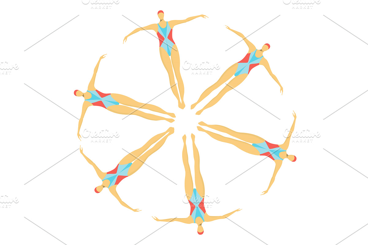 Six female synchronized swimmers in, a Sport Illustration by VectorsBang