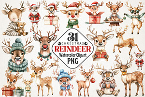 Christmas Reindeer Watercolor Clipar, an Illustration by RobertsArt