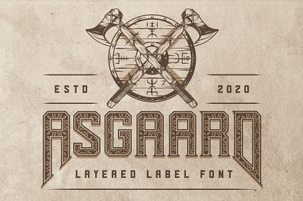 Asgaard layered label font, a Symbol Font by Vozzy Vintage Fonts