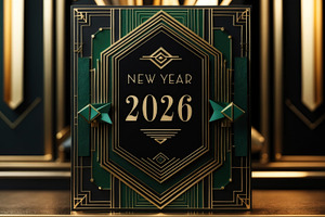 New Year 2026 Art Deco Design in Gol, a Technology Photo by Perpis