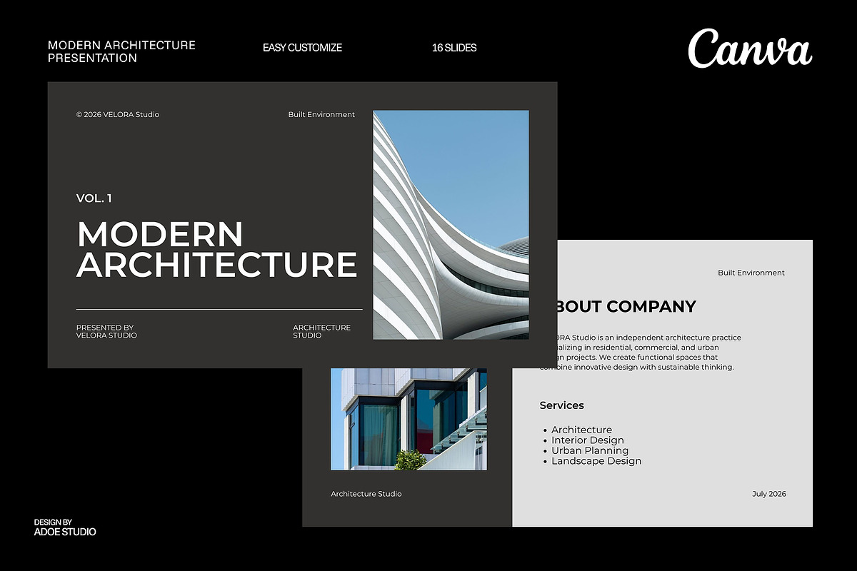 Modern Architecture Canva Template, a Presentation Template by adoestudio (Photo 1 of 9)