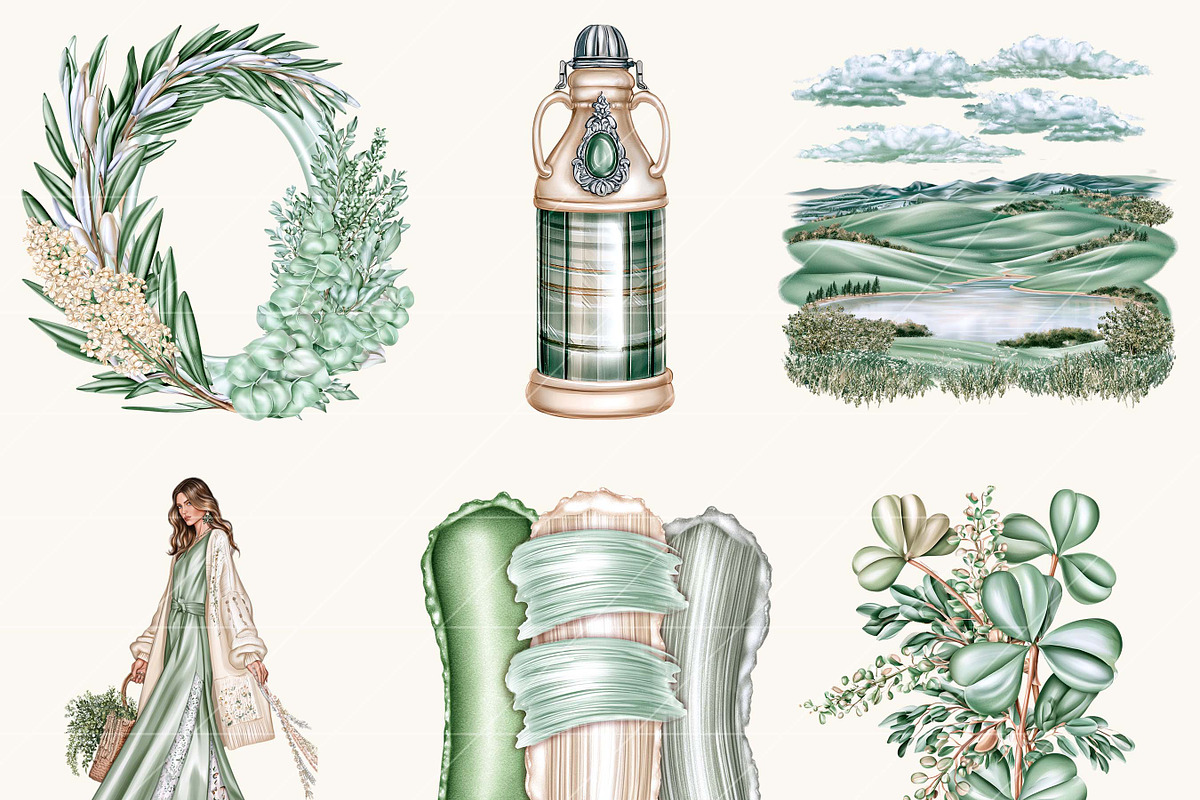 Watercolor Cozy Green Lifestyle, an Object Illustration by BusyDaydesign (Photo 6 of 9)