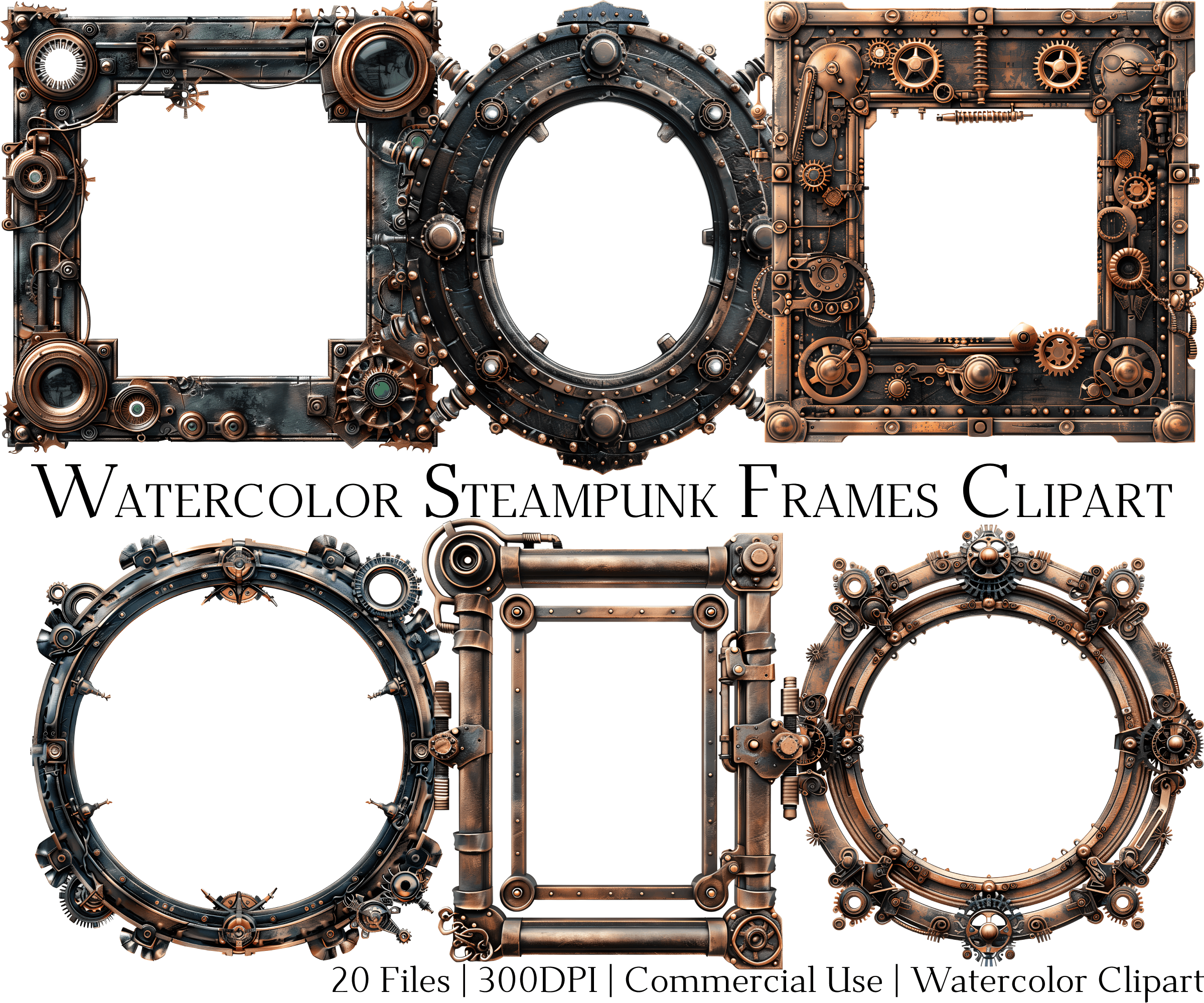 Watercolor Steampunk Frames Clipart, an Object Graphic by ...