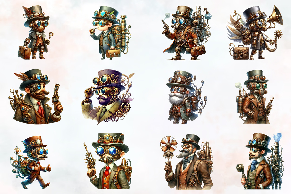 Steampunk character clipart, an Illustration by RobertsArt (Photo 6 of 7)