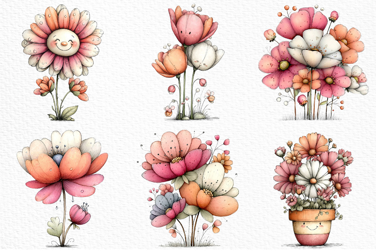 Whimsical Flowers Spring Clipart Png, an Illustration by Craft Nest (Photo 6 of 11)