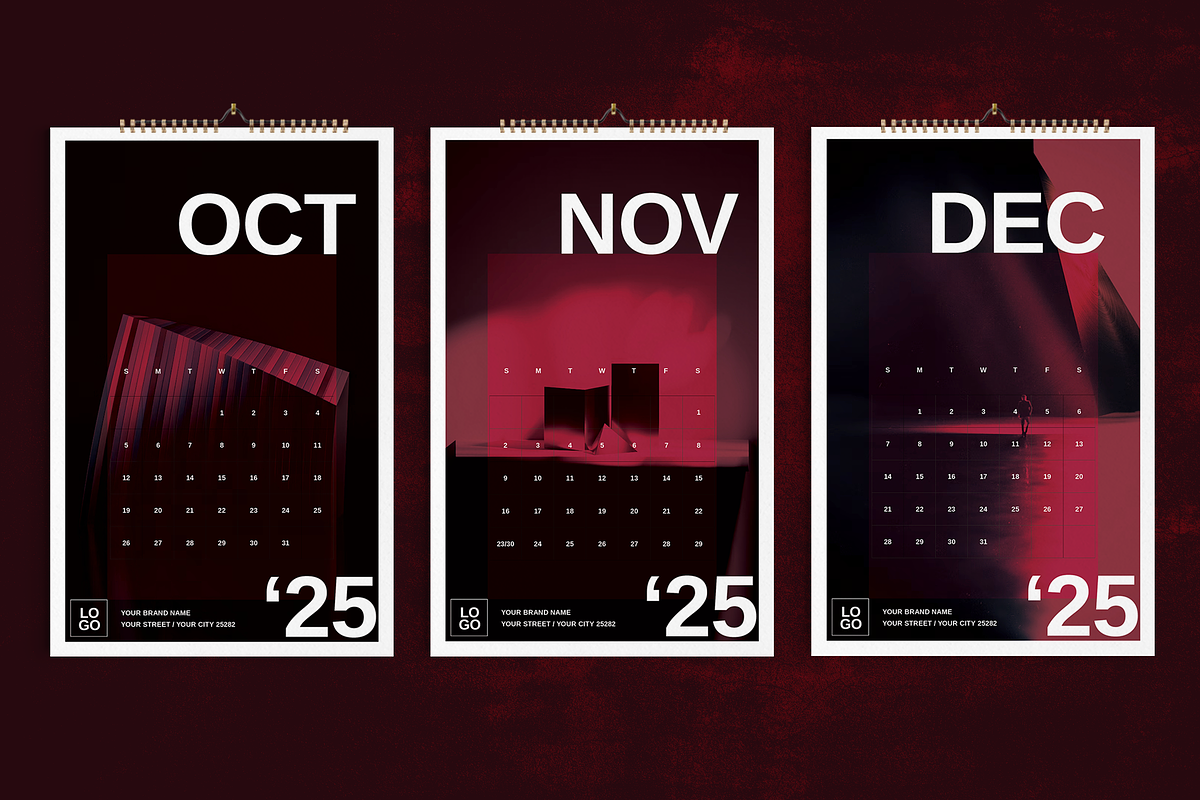 2025 Wall Calendar Dark Red Theme, a Stationery Template by Boris Cupac (Photo 5 of 5)