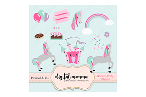 Unicorn Party Clipart Set