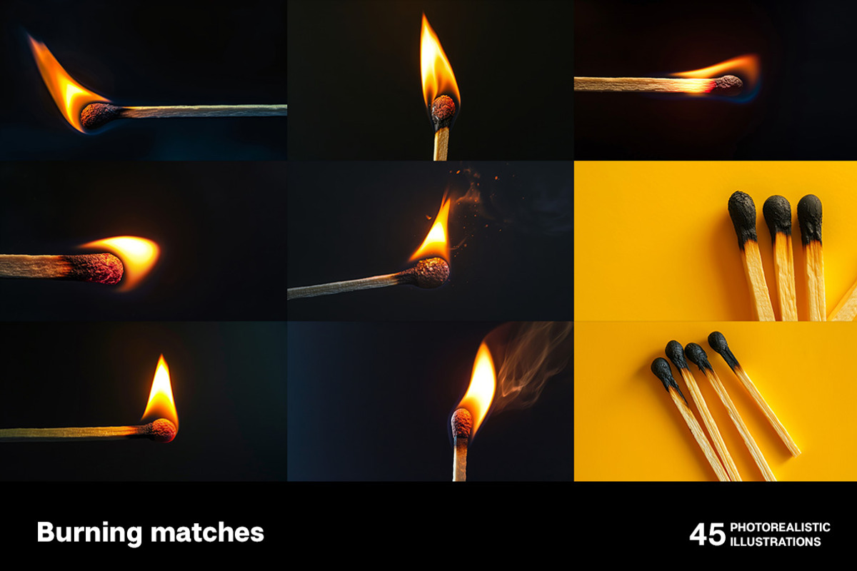 Burning matches. 45 images, an Object Illustration by Handmadefont (Photo 4 of 11)
