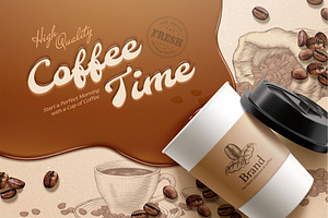 Coffee Ad On Engraved Background