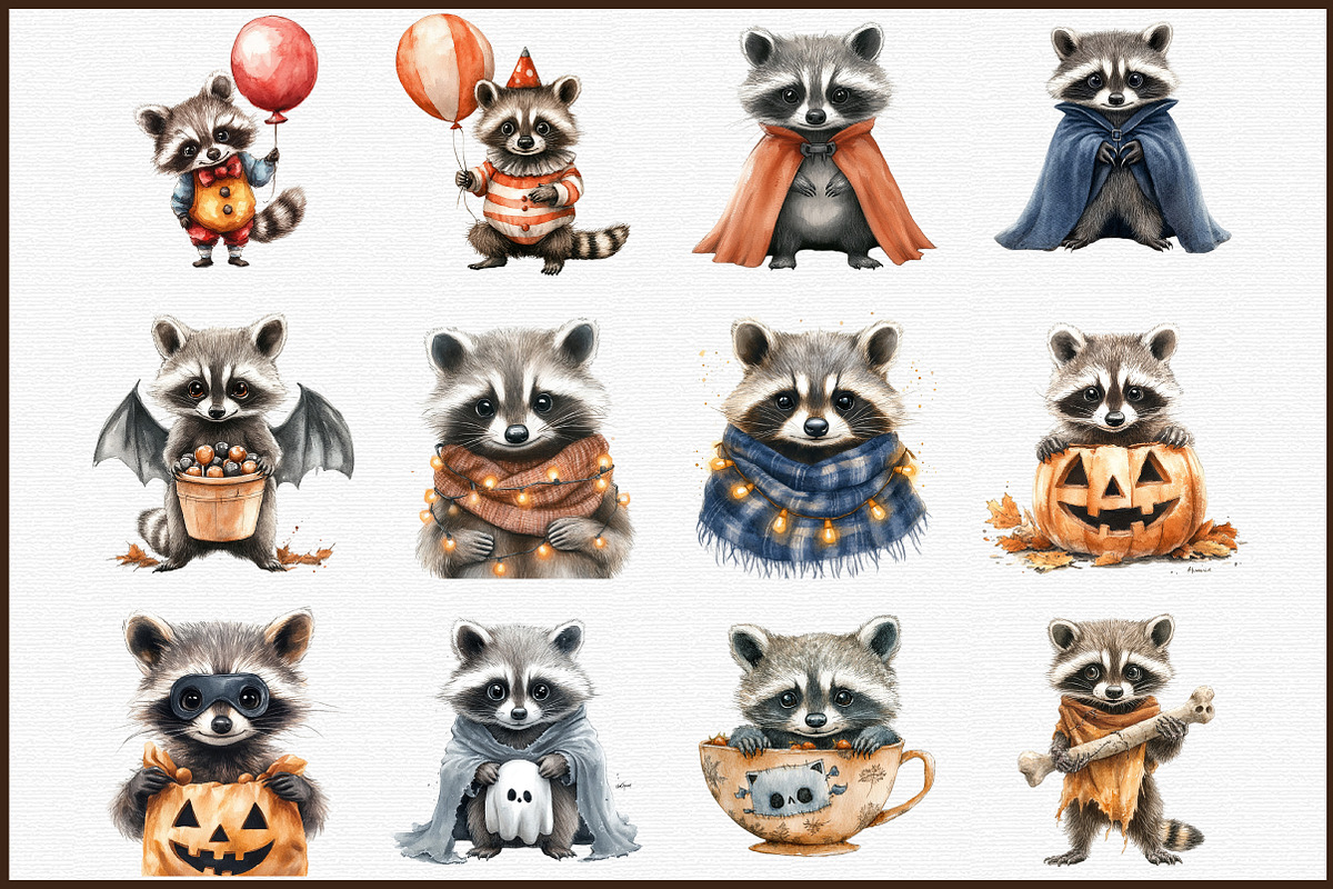 Halloween Spooky Raccoons Clipart, an Illustration by Sublimation Artist (Photo 3 of 6)