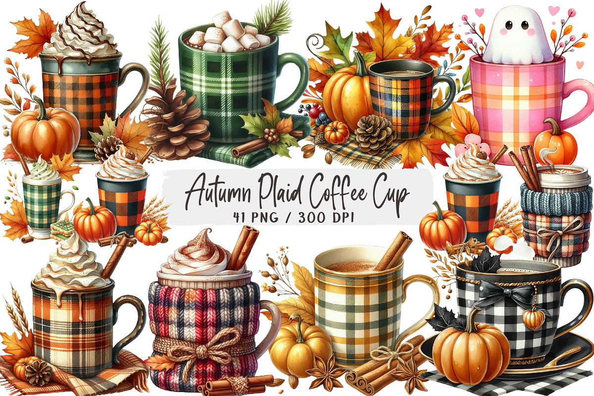 Autumn Plaid Coffee Cup Clipart, an Illustration by DreamArtGraphic (Photo 4 of 4)