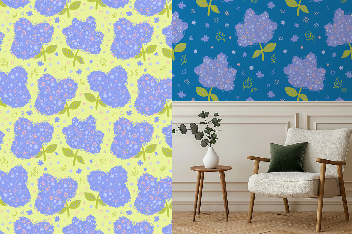 Hydrangeas floral vector pattern, a Pattern Graphic by Carpet Tapete Pretzel (Photo 8 of 14)