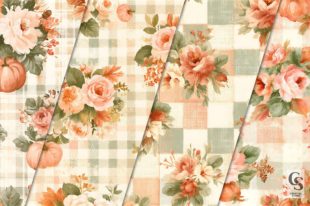 Autumn Shabby Chic Flowers Pattern, a Pattern Graphic by Creative Store (Photo 2 of 5)