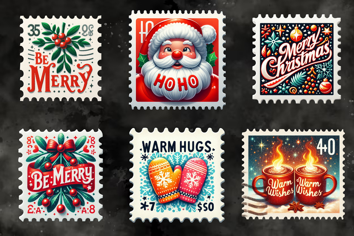Christmas Greetings Stamp Collection, an Illustration by RobertsArt (Photo 5 of 5)
