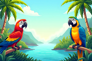 Tropical Island With Parrots And Jun, a Photo by LOGOCREATIVE