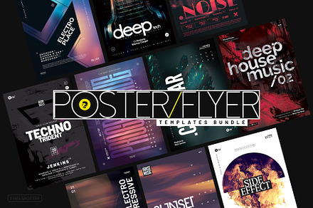 Techno Party Flyers, Posters Bundle, a Flyer Template by pixelsao