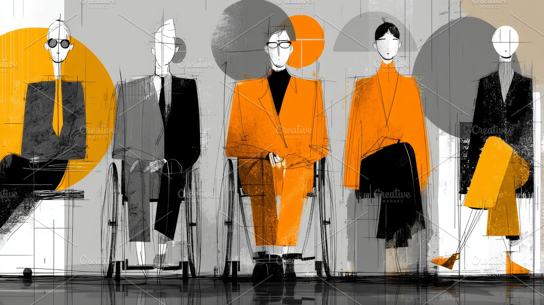 Abstract illustration of business professionals in formal attire with vibrant c, a Photo by AS photostudio
