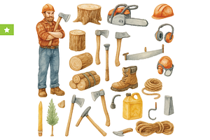 Carpenter Tools and Lumber Set
