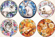 Cat Floral Stained Glass Clipart, an Illustration by Watercolor design (Thumbnail 2 of 4)