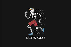 Jogging Skeleton Retro Illustration