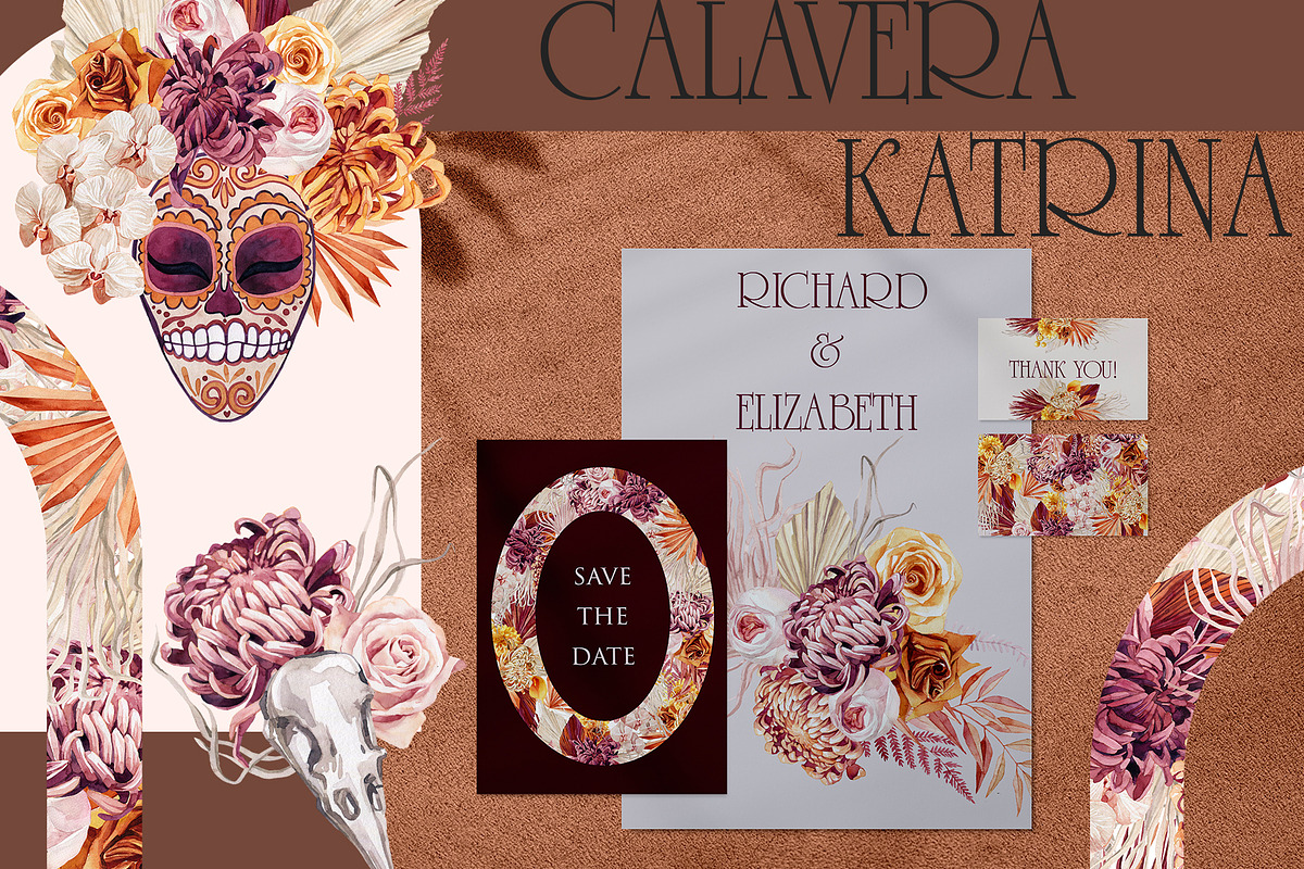 Watercolor set Dia de Muertos, a Decorative Illustration by Antikva17 (Photo 7 of 10)