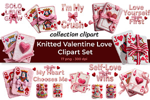 Knitted Valentine Love Clipart Set, a Seasonal Illustration by InkyQueenArt