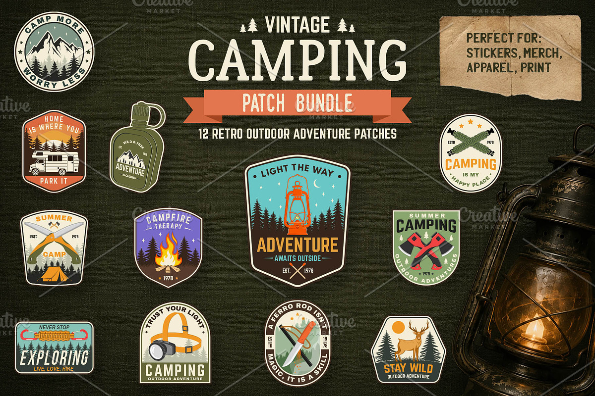 12 Retro Outdoor Adventure Badges, an Object Graphic by sivVector (Photo 1 of 3)
