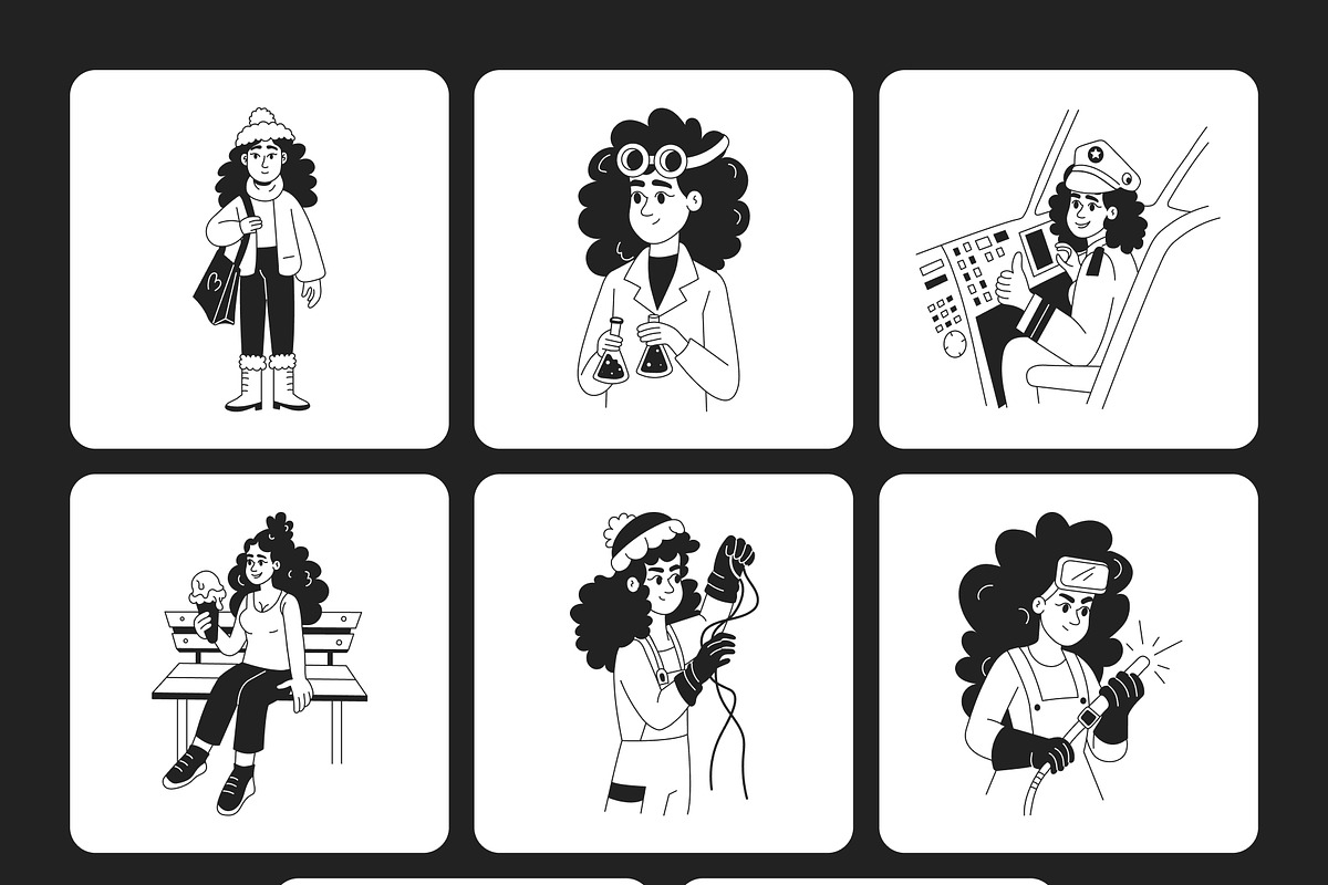 Girl Illustration Art Set, an Outline Icon by Vectors Market (Photo 9 of 9)