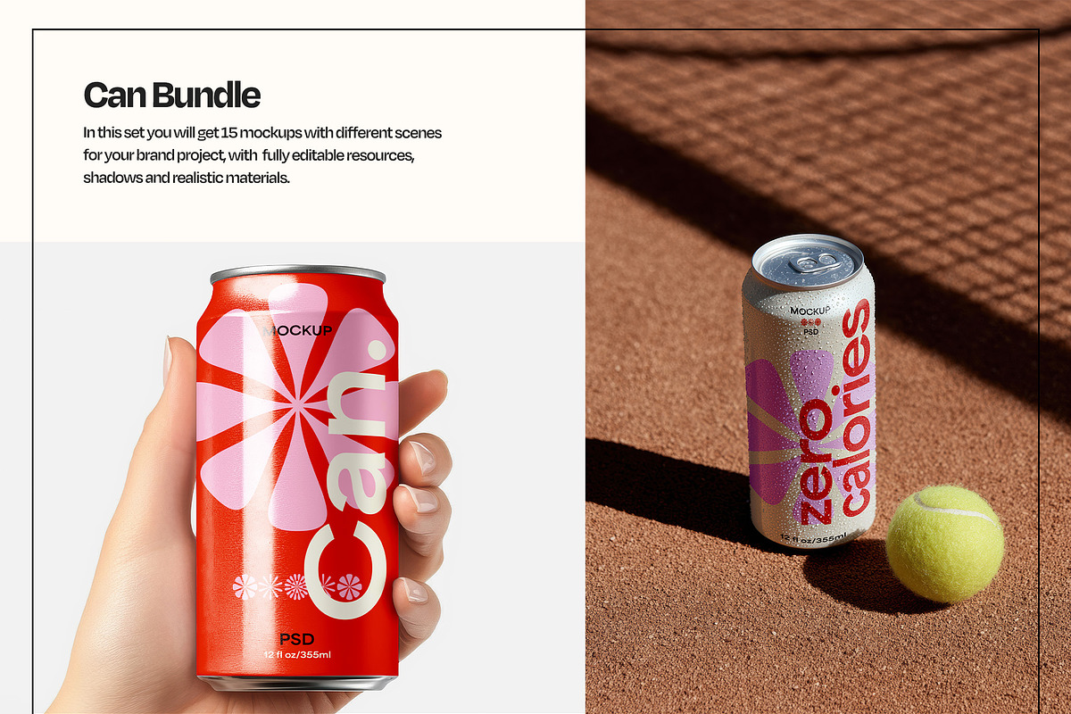Soda Can Mockup Set, a Packaging Mockup by Mego-studio (Photo 3 of 11)