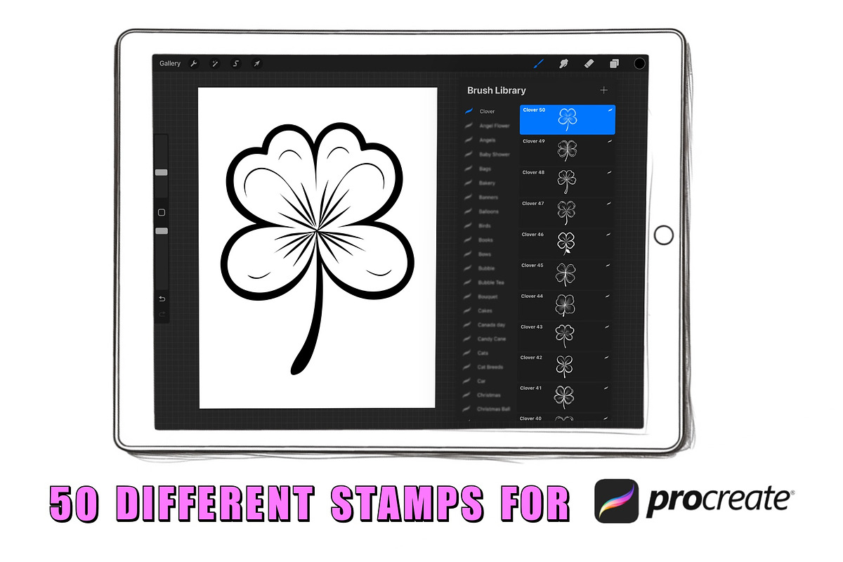 50 Clovers Procreate Stamps Brushes, a Brush Add-On by Procreate Sale (Photo 2 of 6)