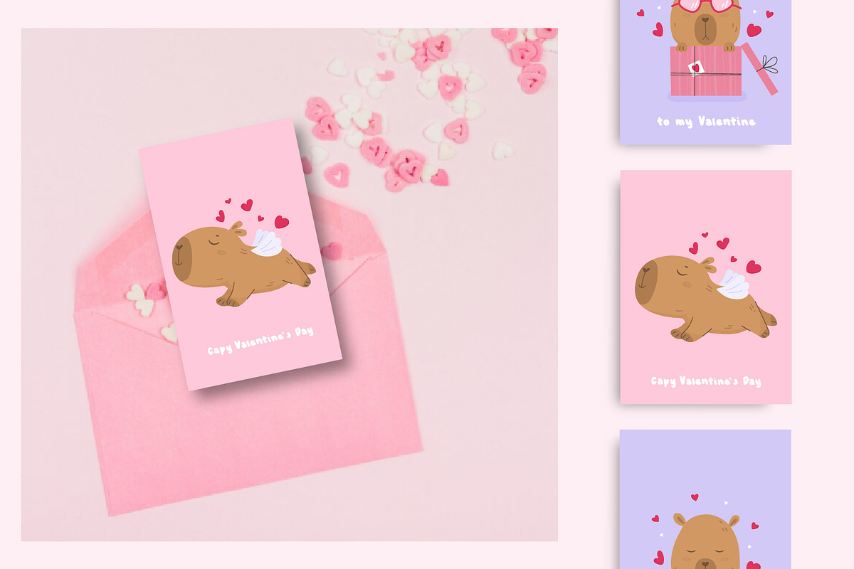 Capybaras in love card collection, a Background Graphic by Mila_art (Photo 3 of 5)