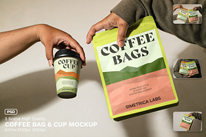 Coffee Bag Coffee Cup Mockup - VOL 4, a Product Mockup by Simetrica Labs