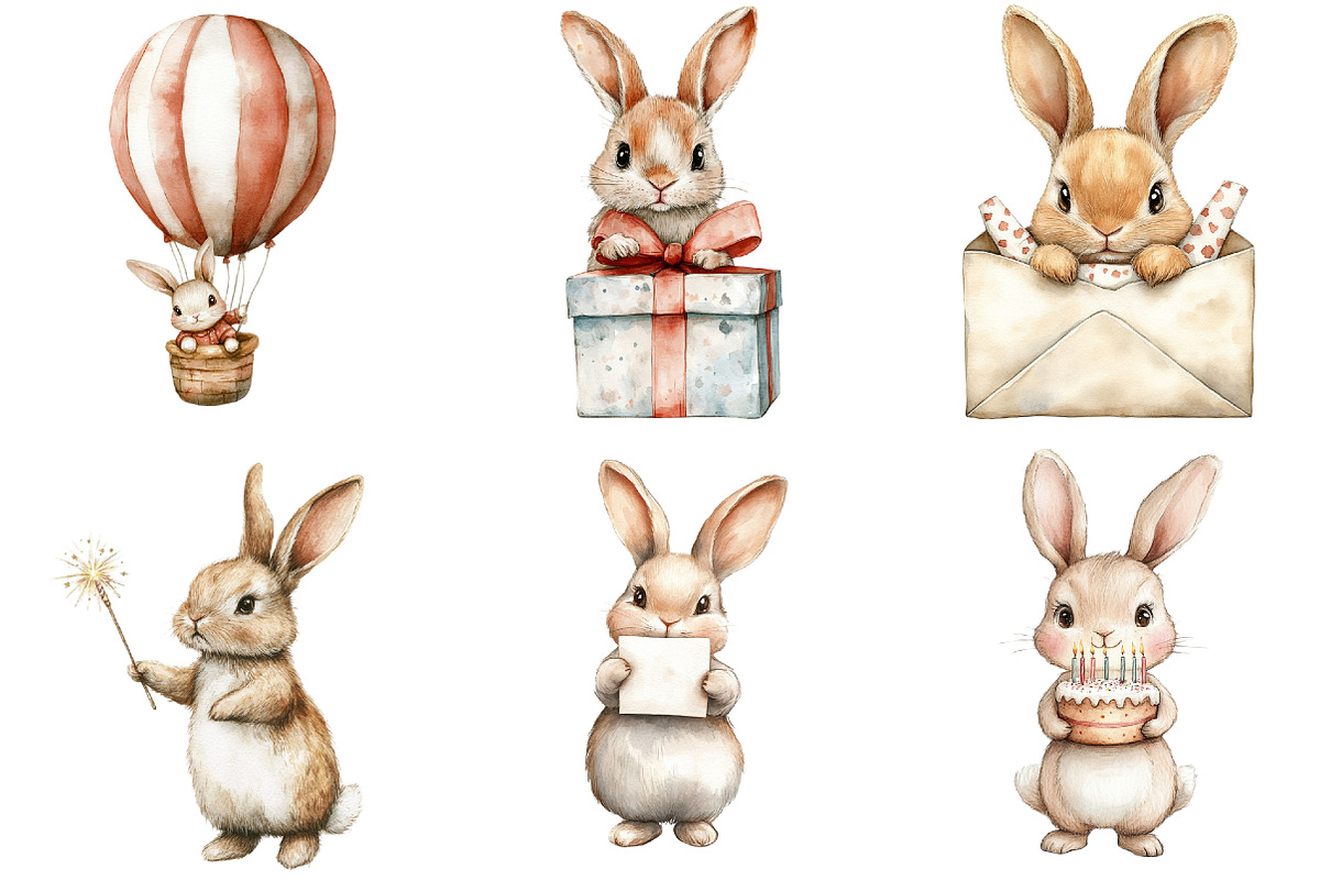 Birthday Bunny Clipart Bundle, an Illustration by Pixels.Craft (Photo 3 of 6)