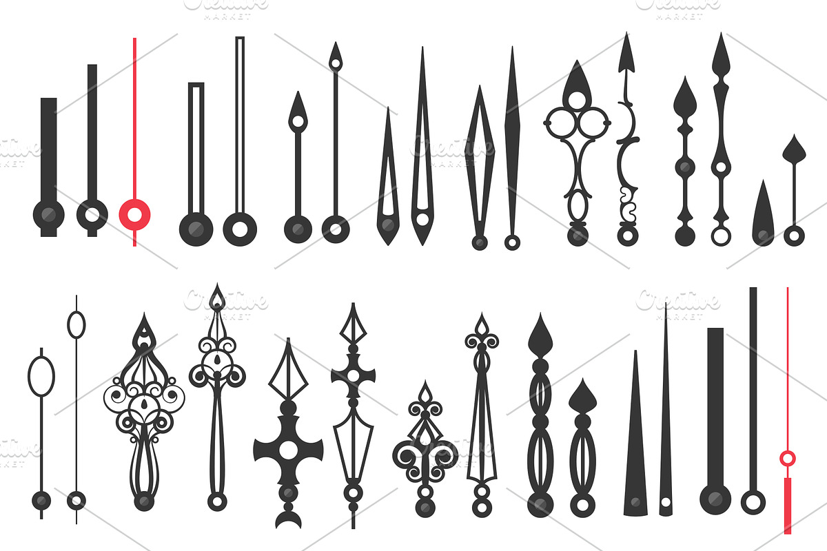 Clock hands set, black and red line, an Object Illustration by Lemberg Vector