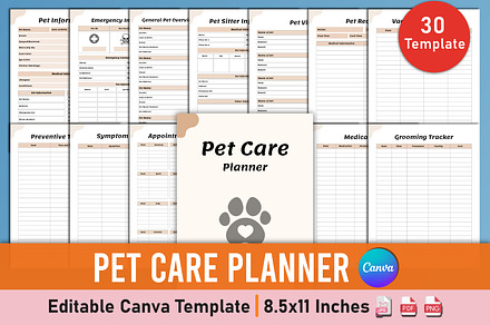 Pet Care Planner Canva Template, a Stationery Template by Mustafiz