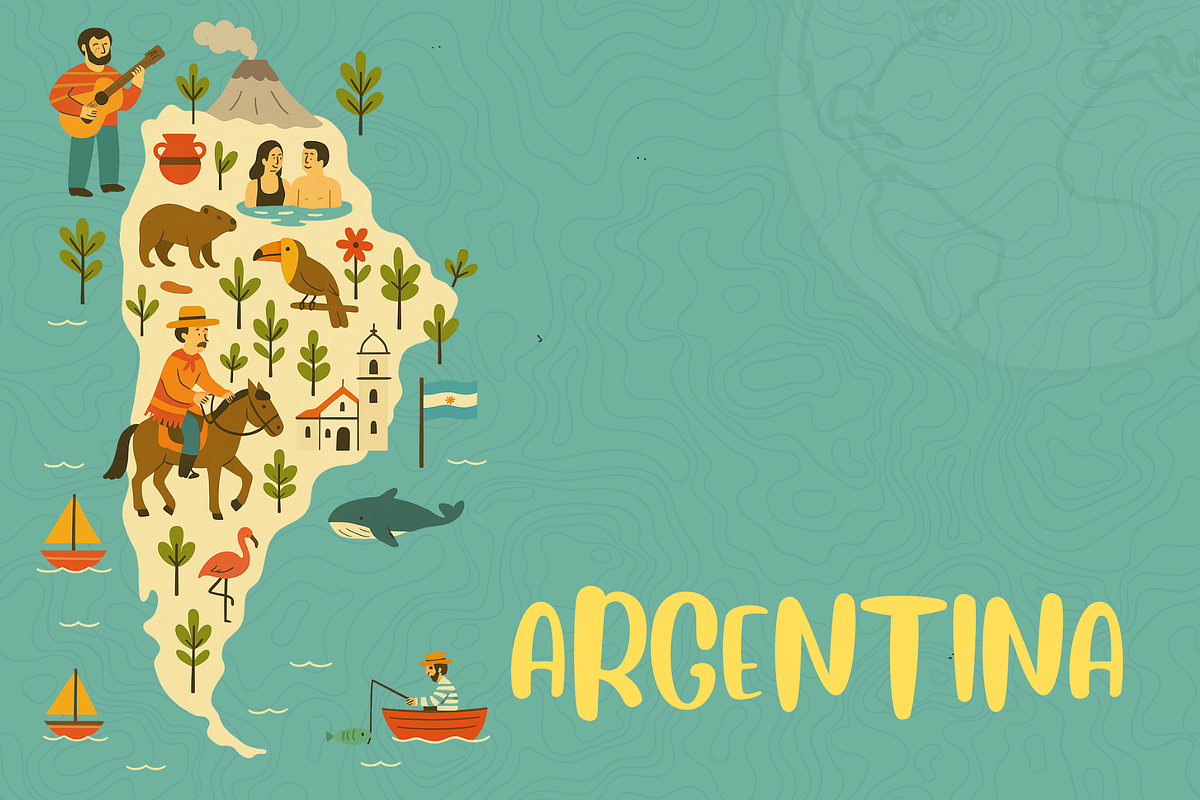 Whimsical Argentina Travel Map, an Illustration by Travel Venture Art