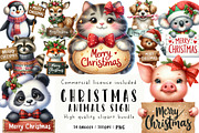 Animals Holding Merry Christmas Sign, an Illustration by CreationArt (Thumbnail 1 of 5)