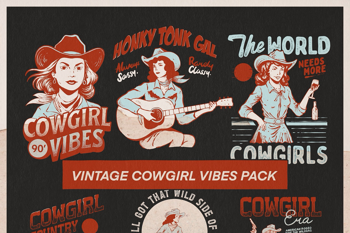 Vintage cowgirl vibes pack, a Person Illustration by Bromz Studio (Photo 1 of 5)