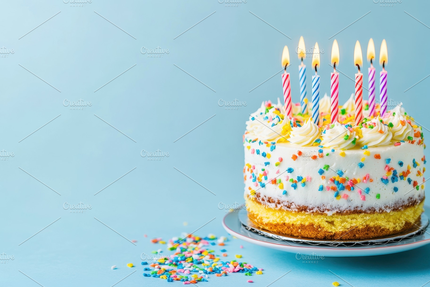 Birthday cake with glowing candles, a Photo by Pavel_design