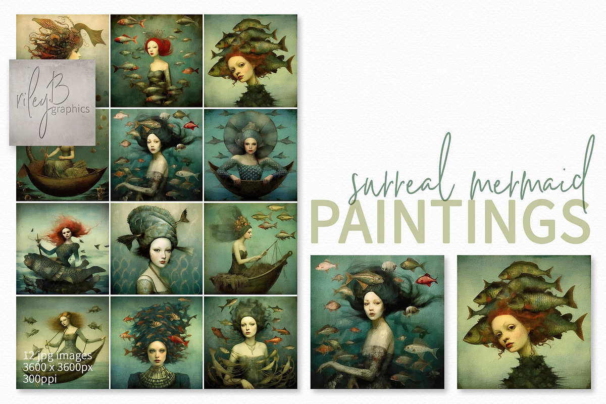 Surreal Mermaids Digital Paintings, a Texture Graphic by rileyBgraphics (Photo 1 of 8)