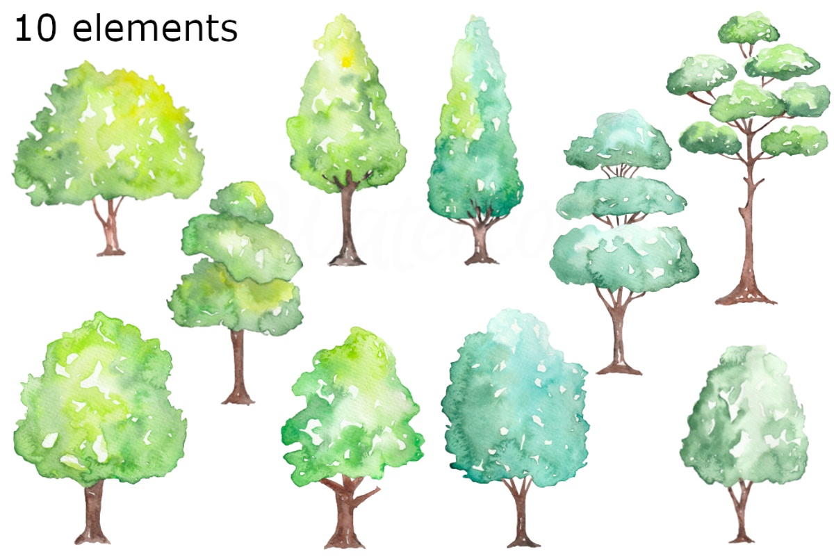 Trees 2 watercolor clipart, a Background Graphic by GoodFairyClipArt (Photo 2 of 2)